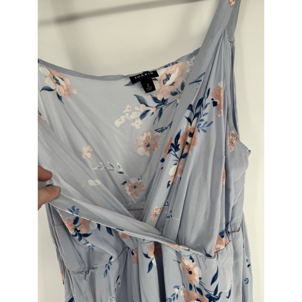 Torrid Purple Blue Dress Size 2 2X Floral Faux Wrap Asymmetrical Fairy Cottage - Picture 3 of 10